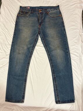 Vintage Y2K True Religion Ricky Super T Jeans Mens 40 USA Denim Leather Patch